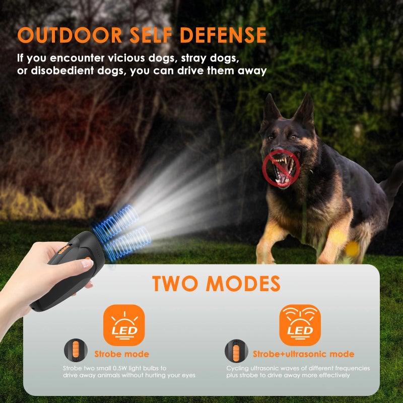 Bluejw Outdoor Self-Defense Electric Shock Dog Barking Control Ultrasonic Repeller with LED Flashlight - Handheld Rechargeable Dog Deterrent Training Device - Image 5